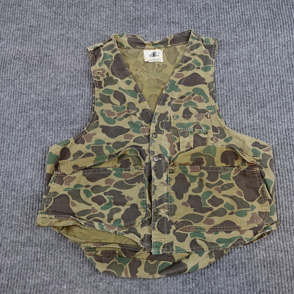 Vintage Black Sheep Hunting Vest Mens Large Green Duck Camo Canvas Japan 60s